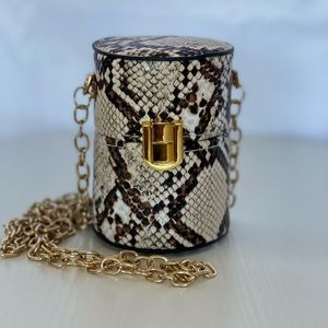 Snakeskin Print Cylindrical Bucket Bag